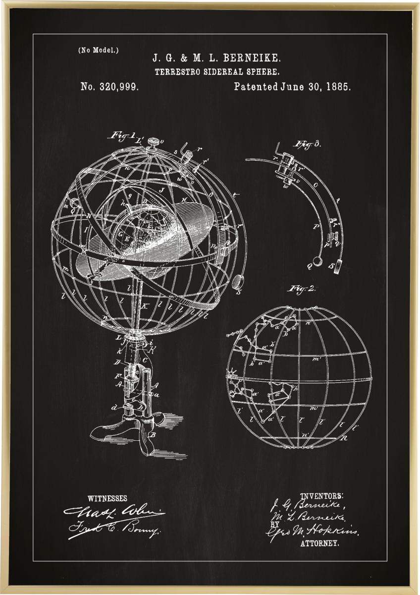 Bildverkstad Patenttekening - Astronomisch model - Zwart Poster