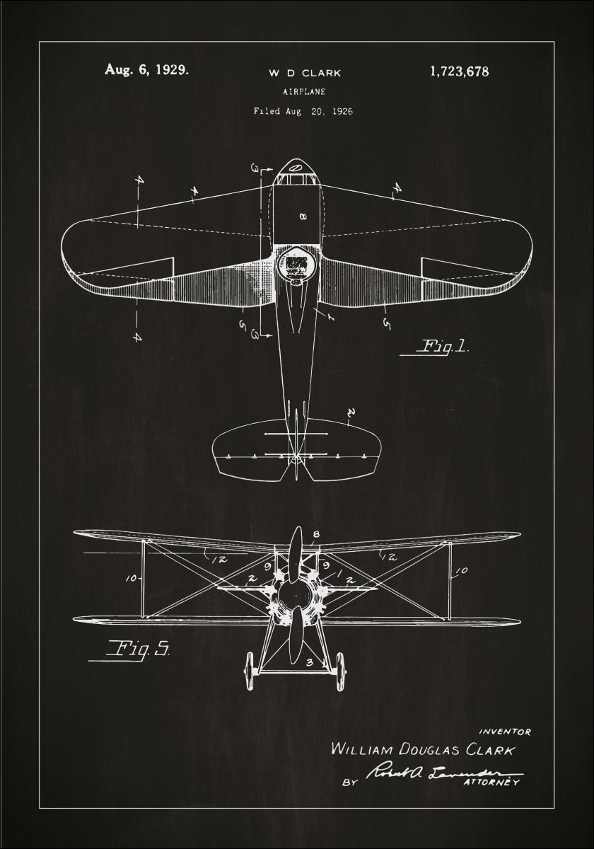 Lagervaror egen produktion Patenttekening - Vliegtuig - Zwart Poster