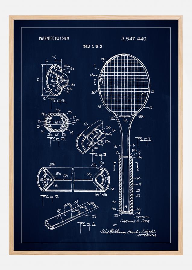 Bildverkstad Patent Print - Tennis Racket - Blue Poster