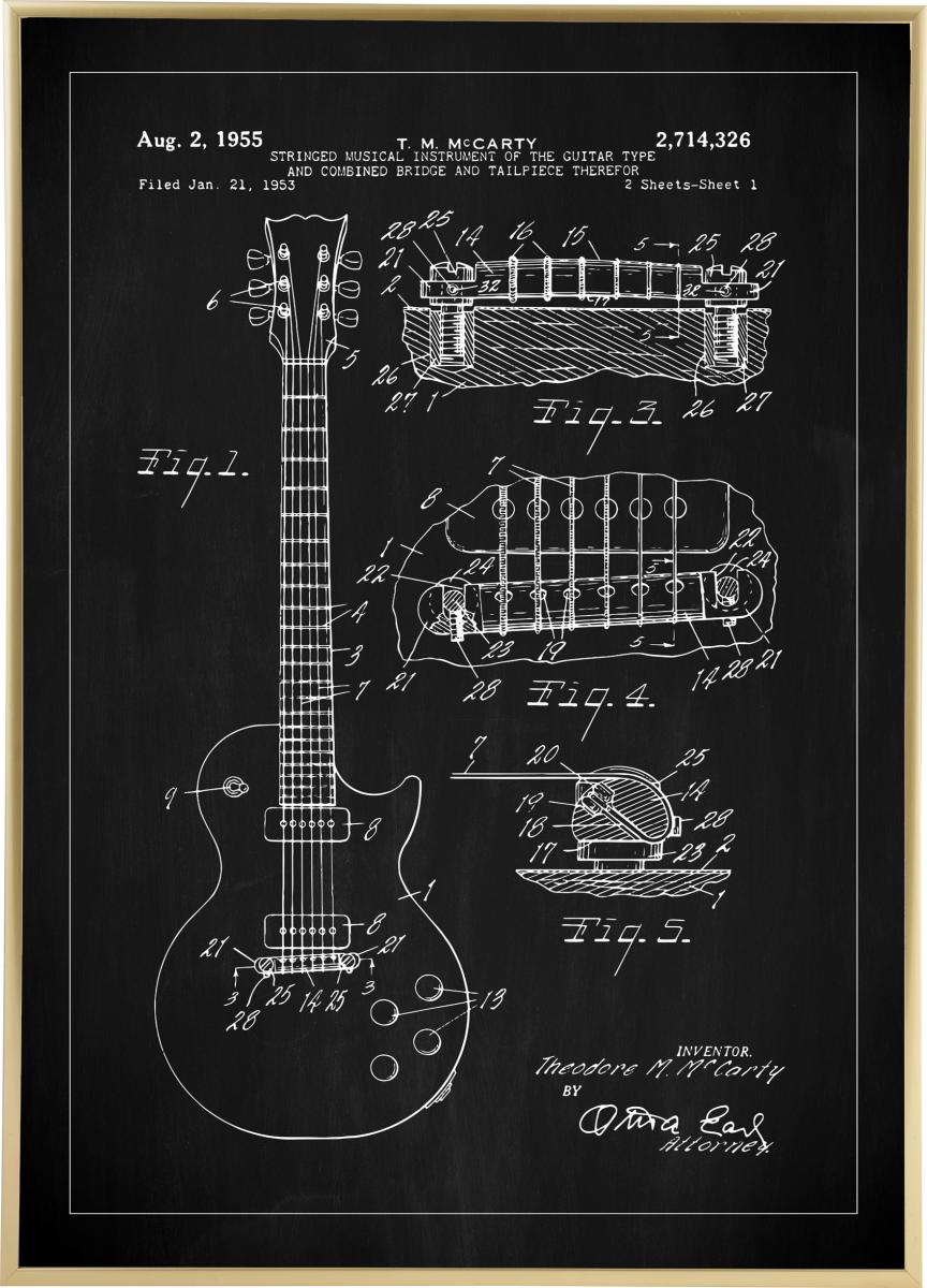 Lagervaror egen produktion Patenttekening - Elektrische gitaar I - Zwart Poster