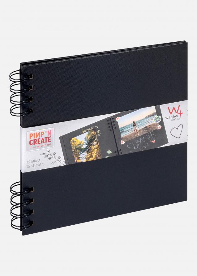 Walther PAC Spiraalalbum Zwart - 18x18 cm (30 Zwarte zijden / 30 bladen)