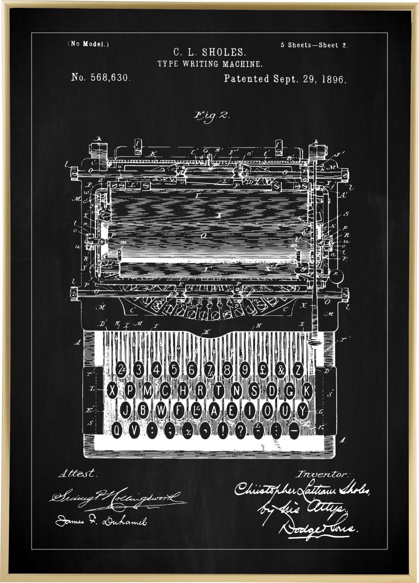 Bildverkstad Patenttekening - Typmachine - Zwart Poster