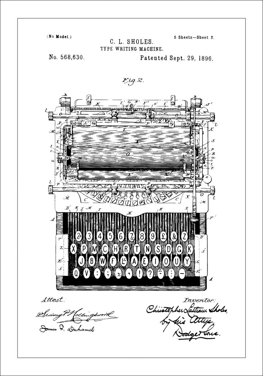 Bildverkstad Patenttekening - Typmachine Poster