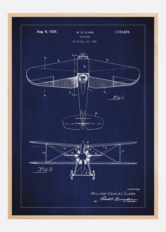Bildverkstad Patenttekening - Vliegtuig - Blauw Poster