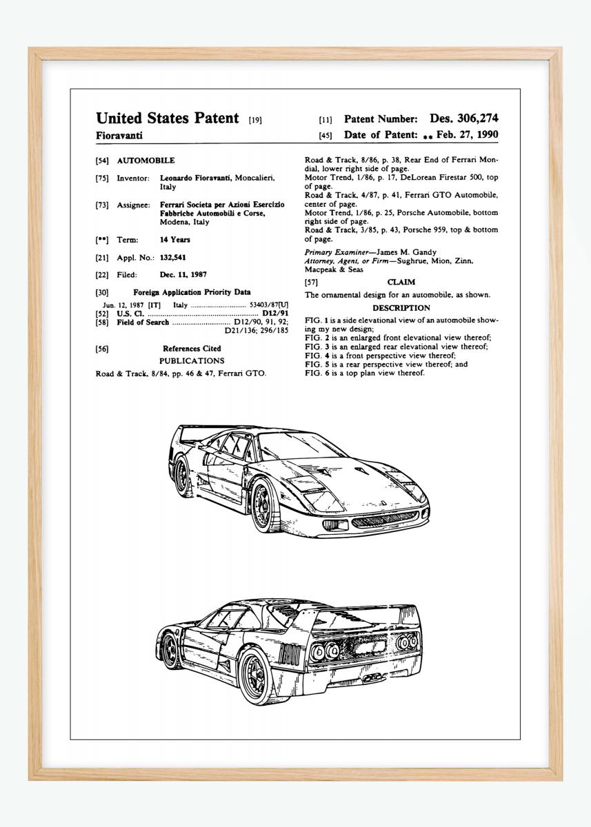 Bildverkstad Patenttekening - Ferrari F40 I Poster