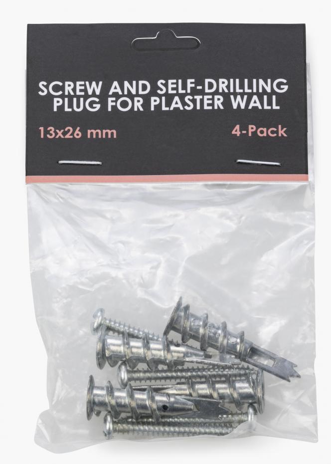  Schroeven en zelfborende pluggen voor gipsmuur - 4-pack (13x26 mm)