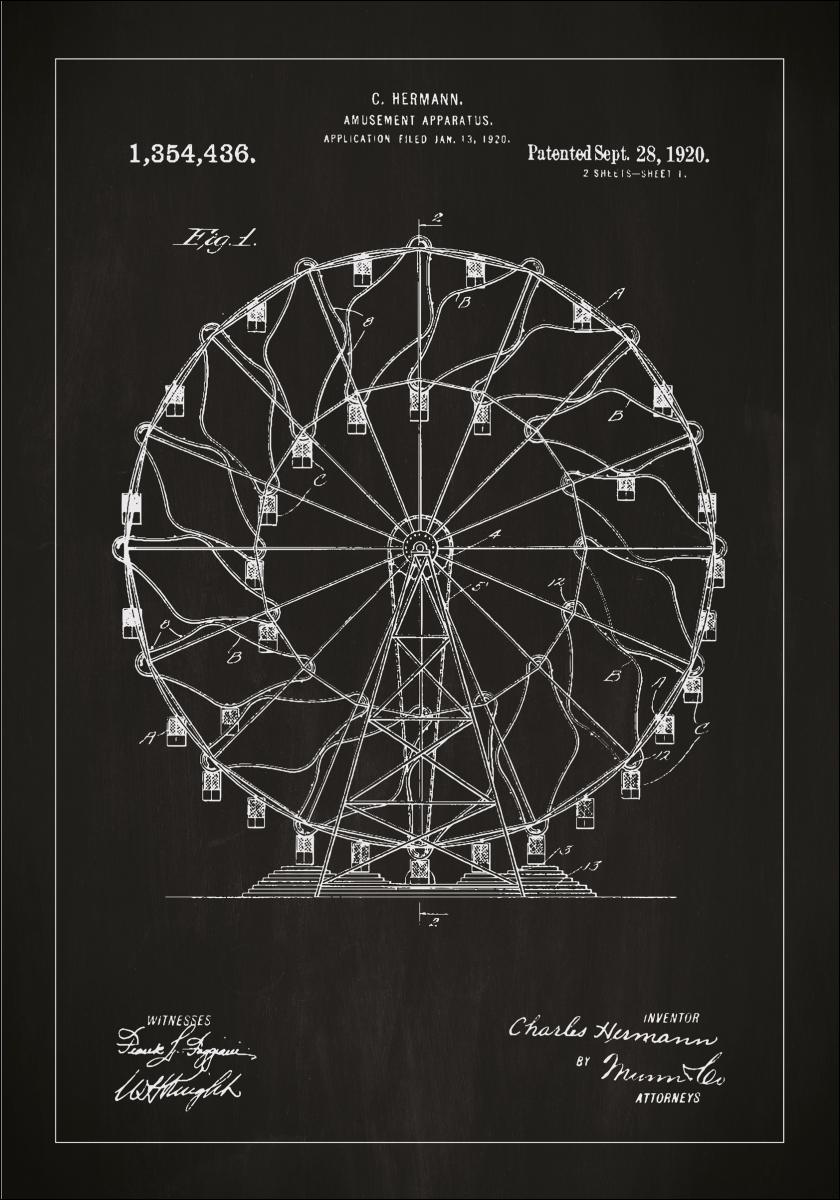 Bildverkstad Patenttekening - Reuzenrad - Zwart Poster