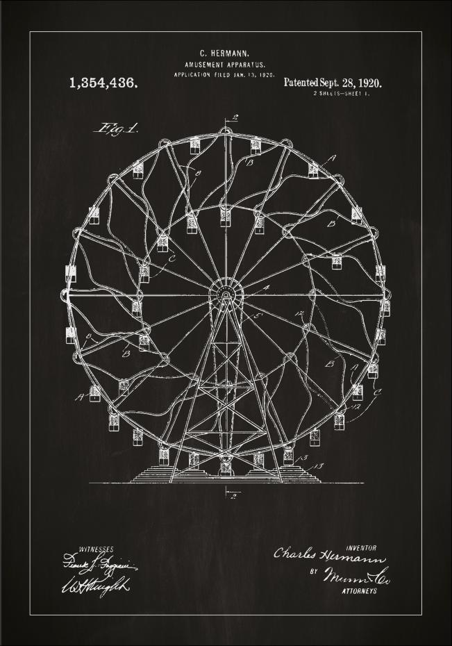 Bildverkstad Patenttekening - Reuzenrad - Zwart Poster