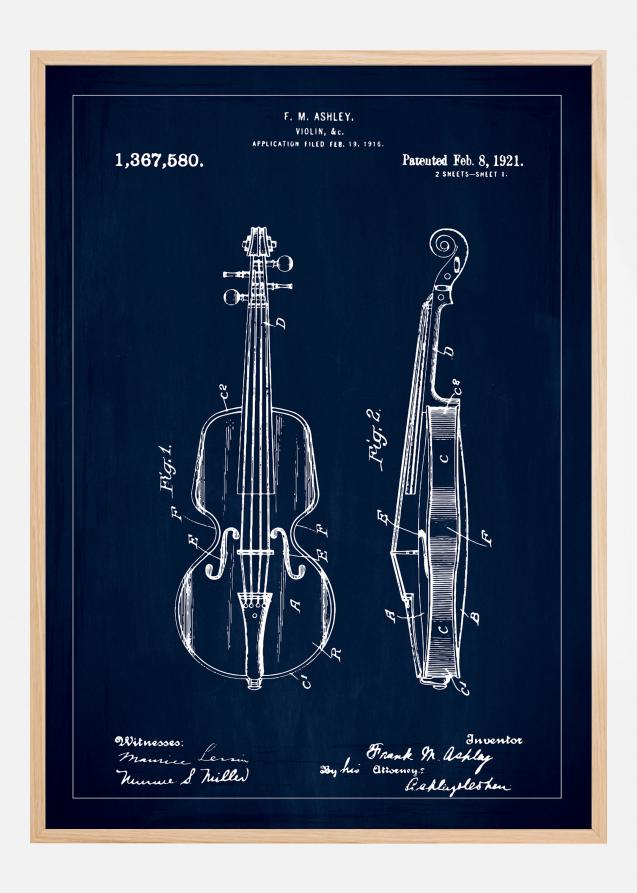 Bildverkstad Patenttekening - Viool - Blauw Poster