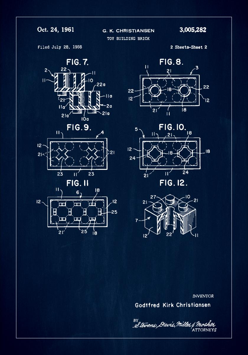 Bildverkstad Patent Print - Lego Block II - Blue Poster