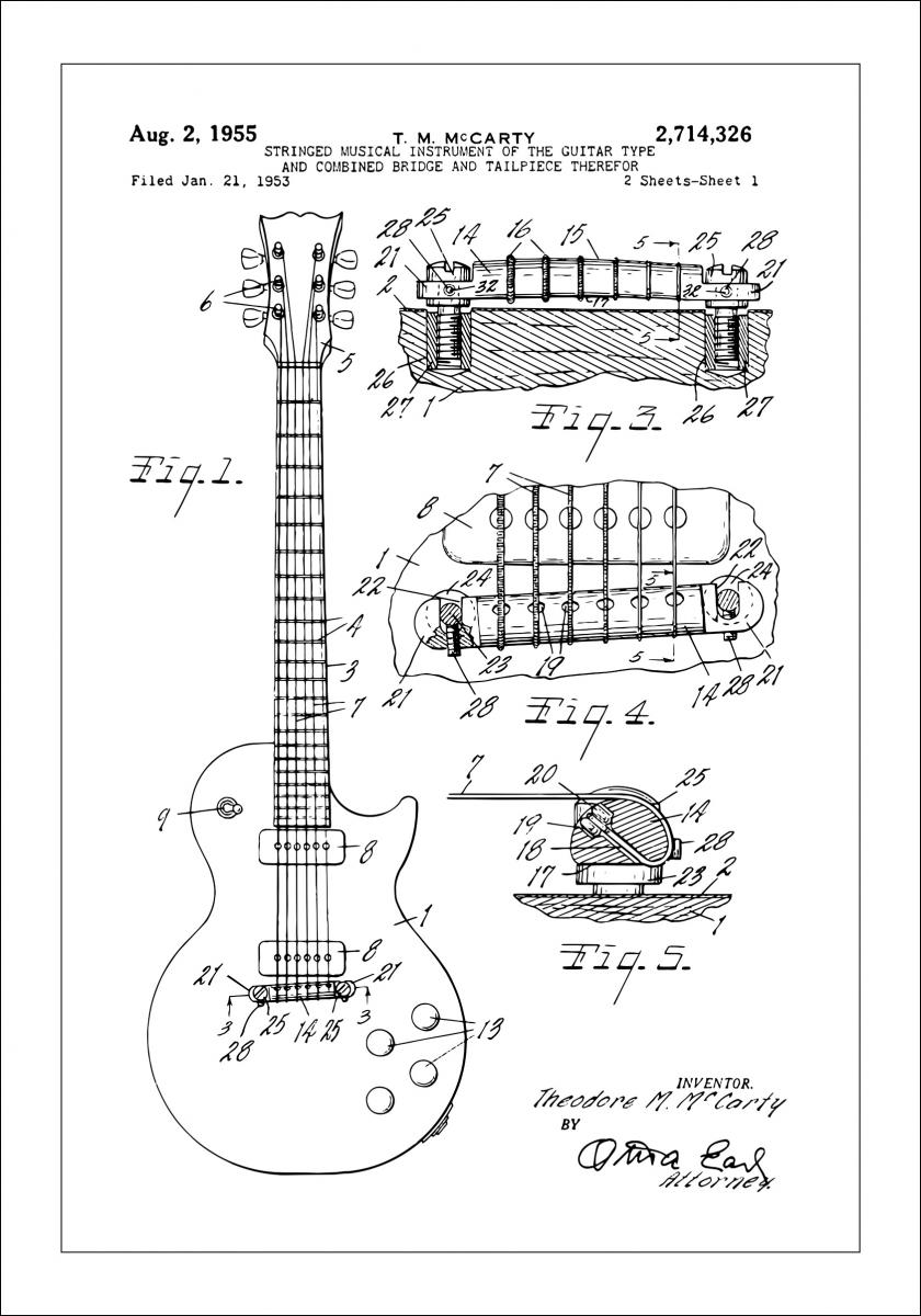Lagervaror egen produktion Patenttekening - Elektrische gitaar I Poster