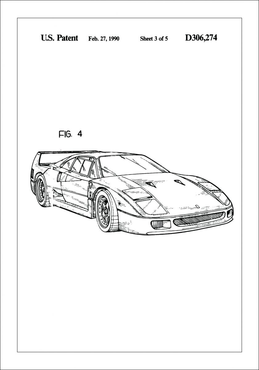 Lagervaror egen produktion Patenttekening - Ferrari F40 II Poster