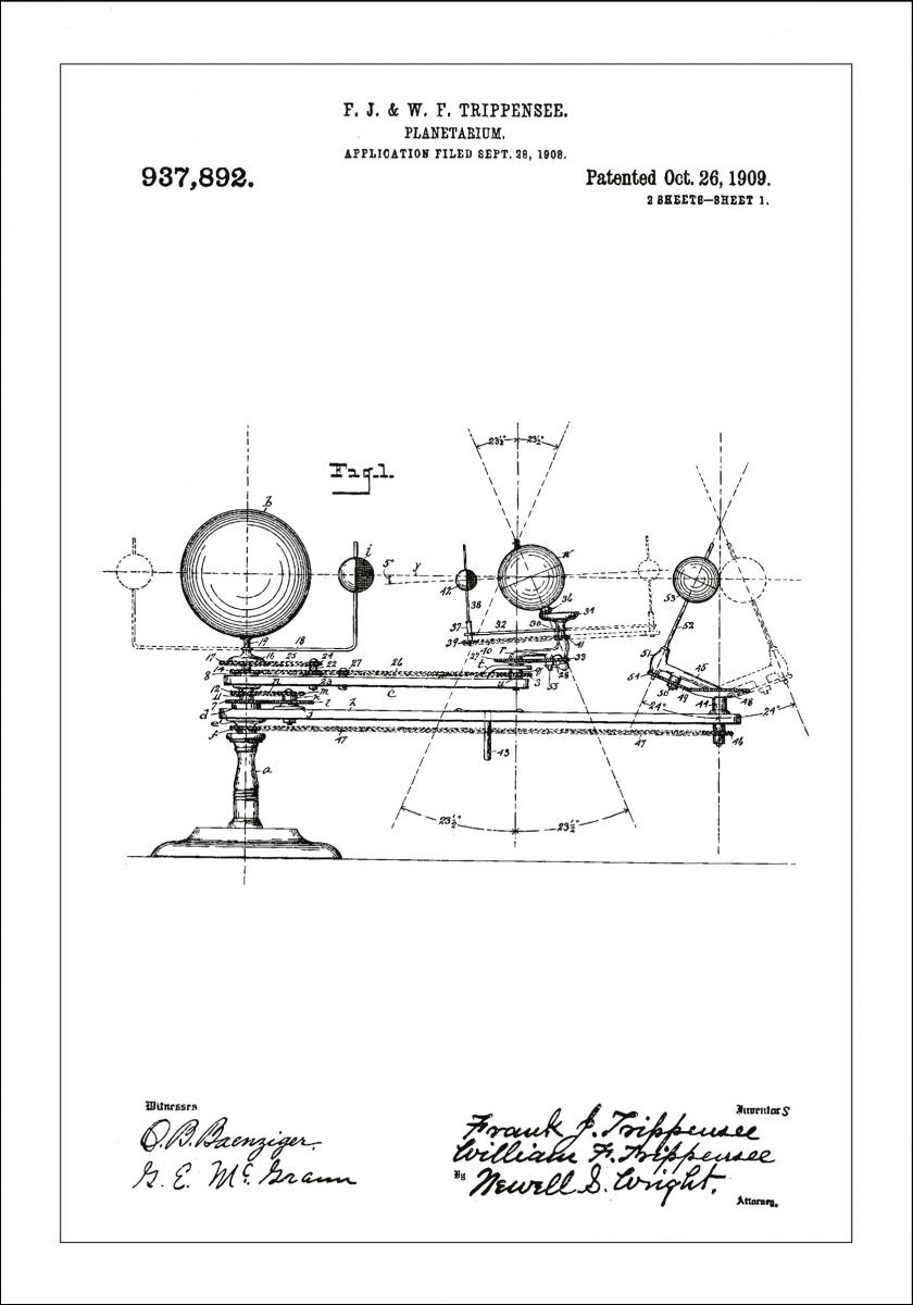 Bildverkstad Patenttekening - Planetarium - Wit Poster