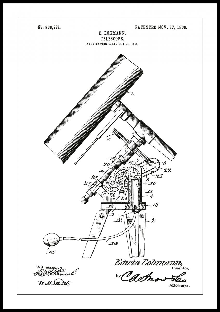 Bildverkstad Patenttekening - Telescoop - Wit Poster