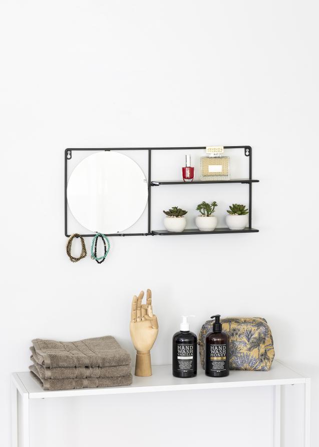 KAILA KAILA Ronde Spiegel met plankje - Zwart 55x25 cm