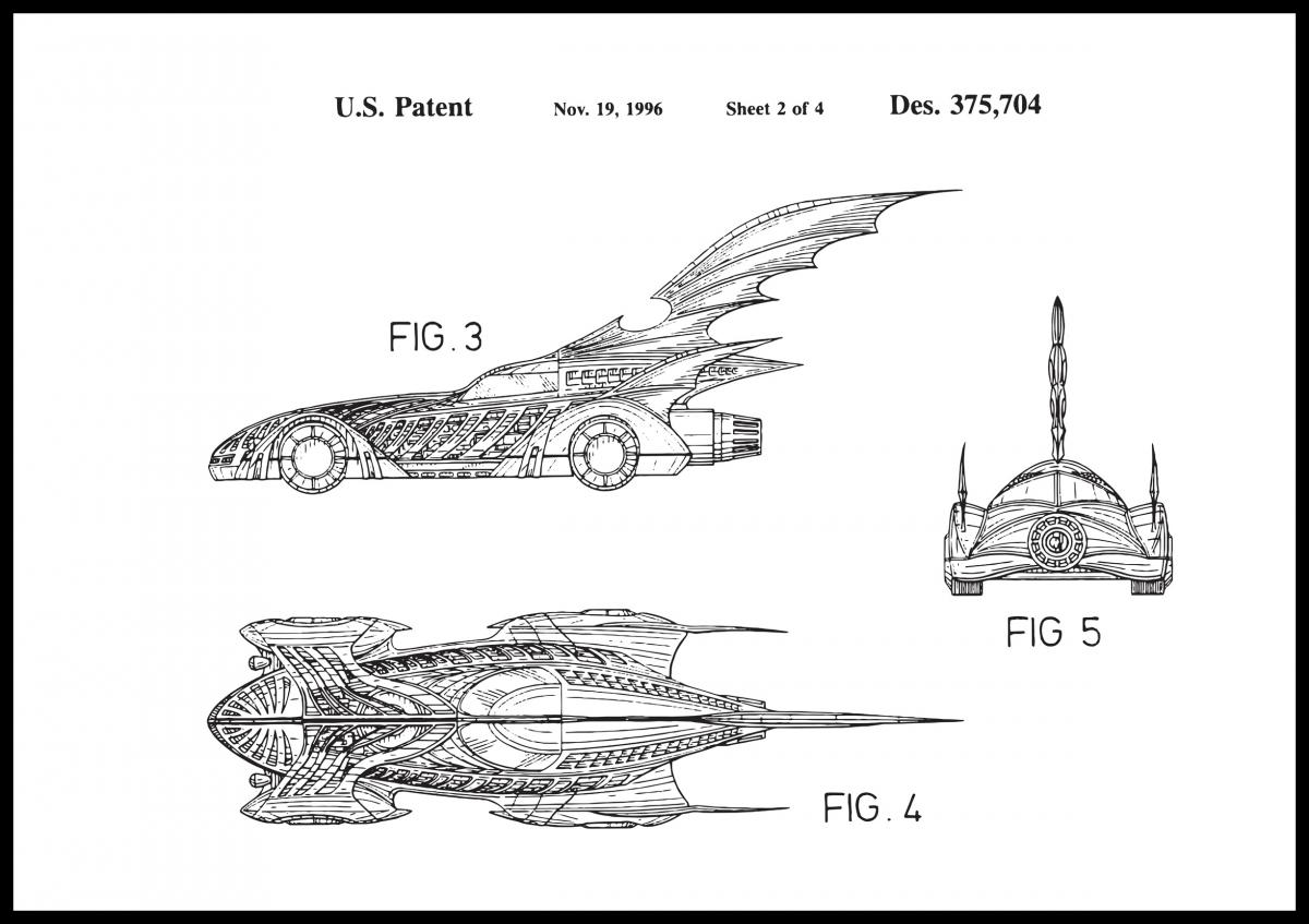 Bildverkstad Patenttekening - Batman - Batmobile 1996 II Poster