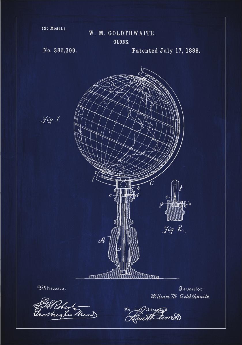 Bildverkstad Patenttekening - Wereldbol - Blauw Poster