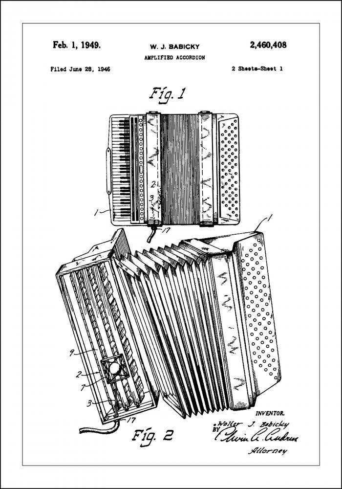 Bildverkstad Patent Print - Amplified Accordion I - White
