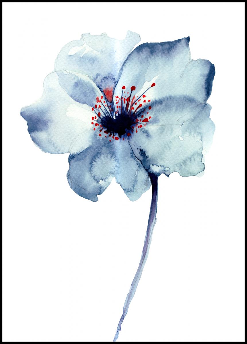 Lagervaror egen produktion Aquarelle Flower - Blue Poster