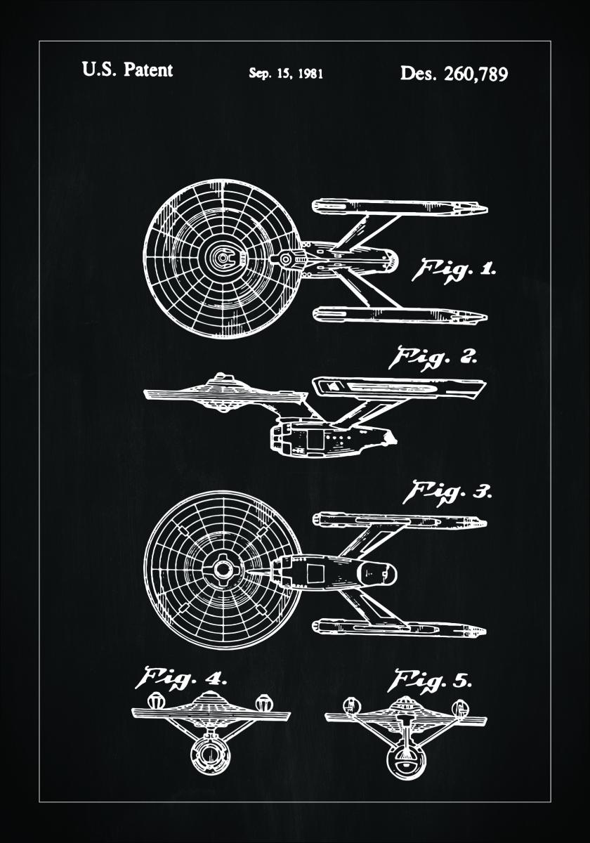 Bildverkstad Patenttekening - Star Trek - USS Enterprise - Zwart Poster