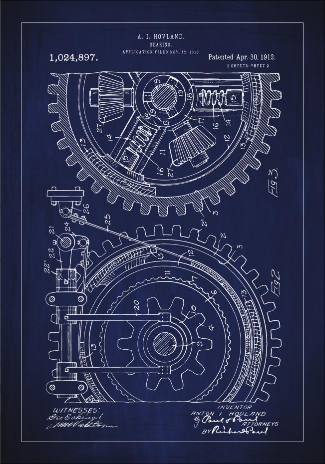 Bildverkstad Patenttekening - Tandwiel - Blauw Poster