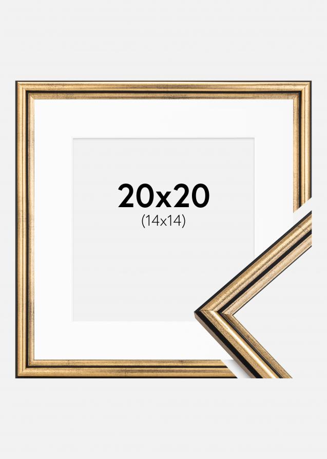 Ram med passepartou Fotolijst Horndal Goud 20x20 cm - Passe-partout Wit 15x15 cm