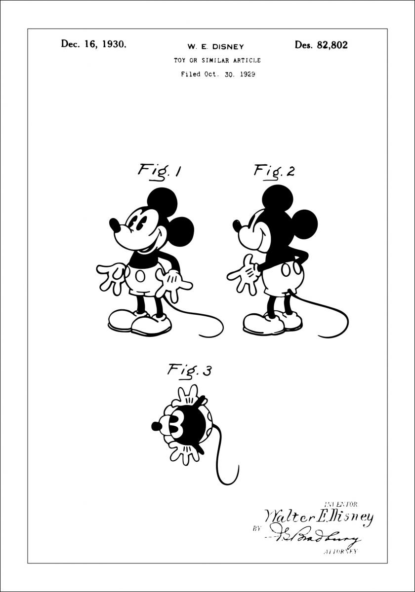 Bildverkstad Patenttekening - Disney - Mickey Mouse Poster