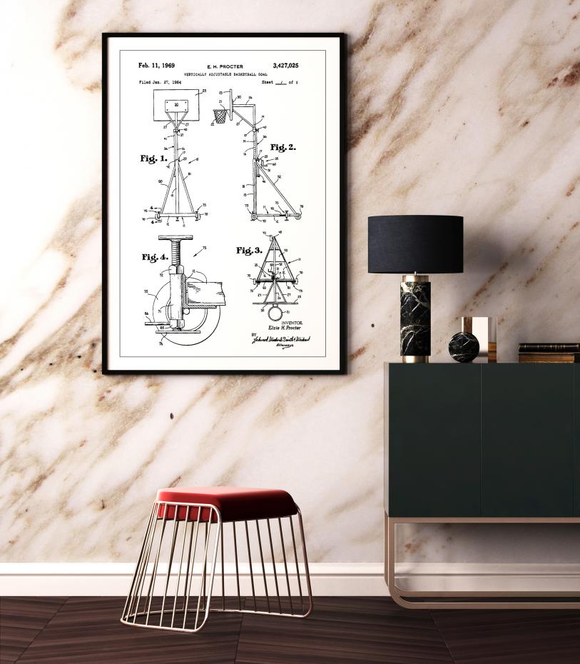 Bildverkstad Patent Print - Basketball - White Poster
