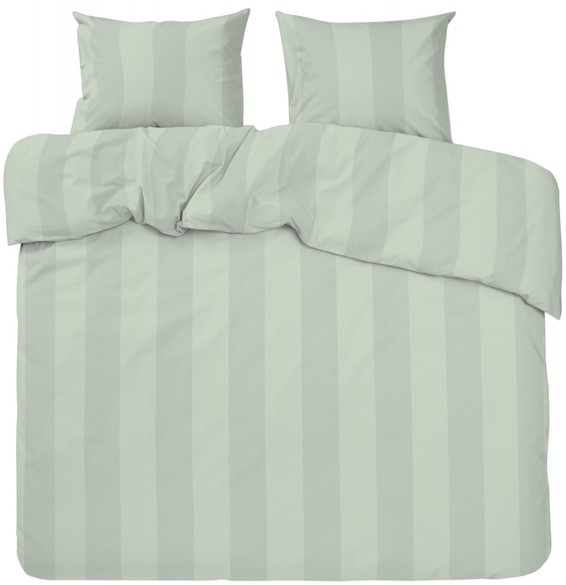 Redlunds Dekbedovertrek set Big Stripe Satin Kingsize 3-delig - Lichtgroen