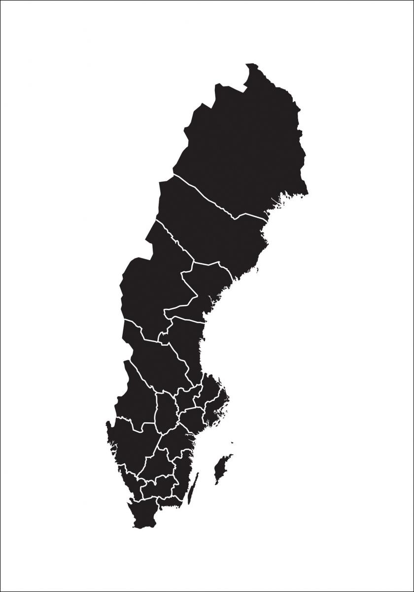Bildverkstad Kaart van Zweden Zwart Poster