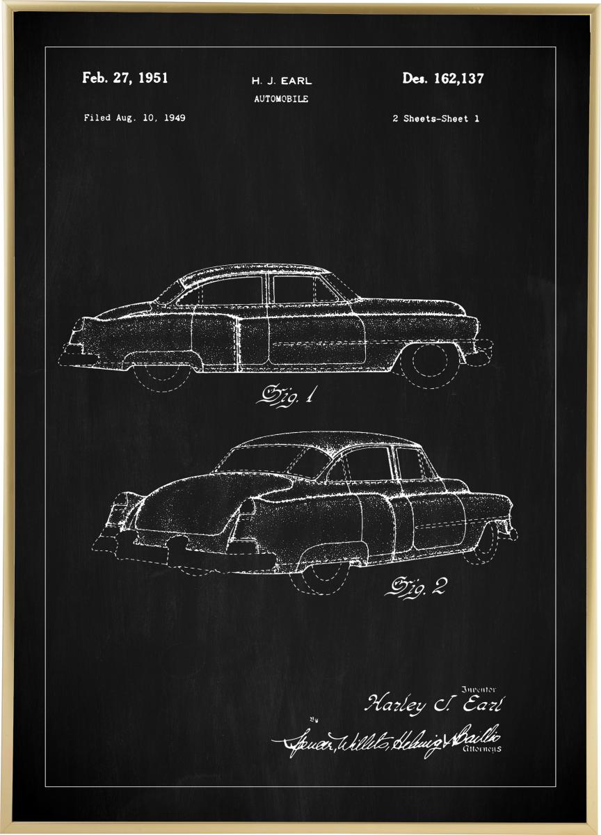 Lagervaror egen produktion Patenttekening - Cadillac I - Zwart Poster
