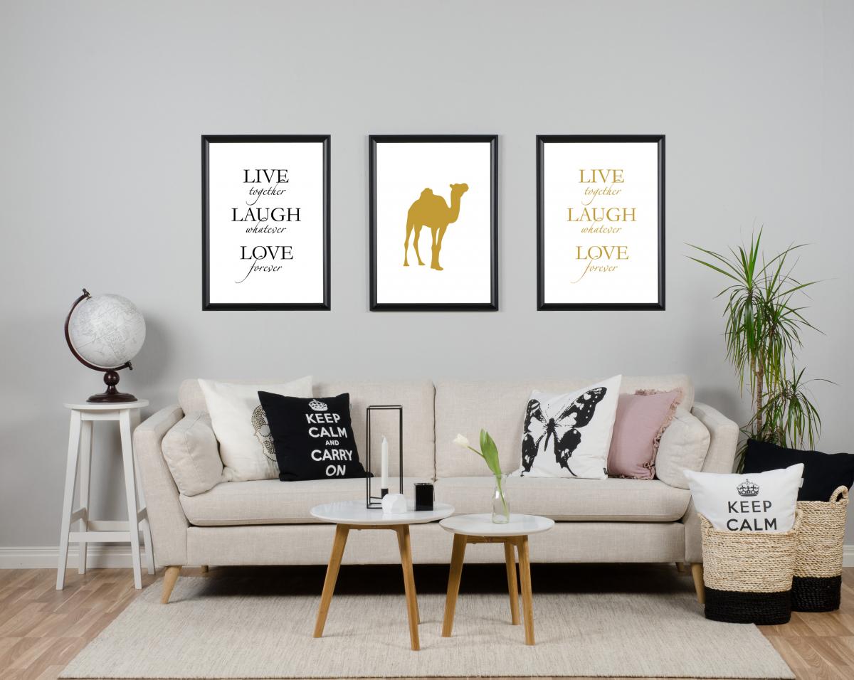 Lagervaror egen produktion Live, laugh, love - Gold Poster