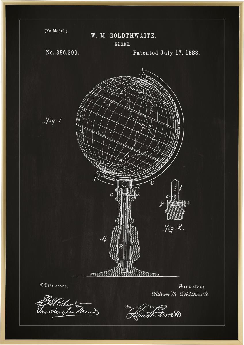 Bildverkstad Patenttekening - Wereldbol - Zwart Poster