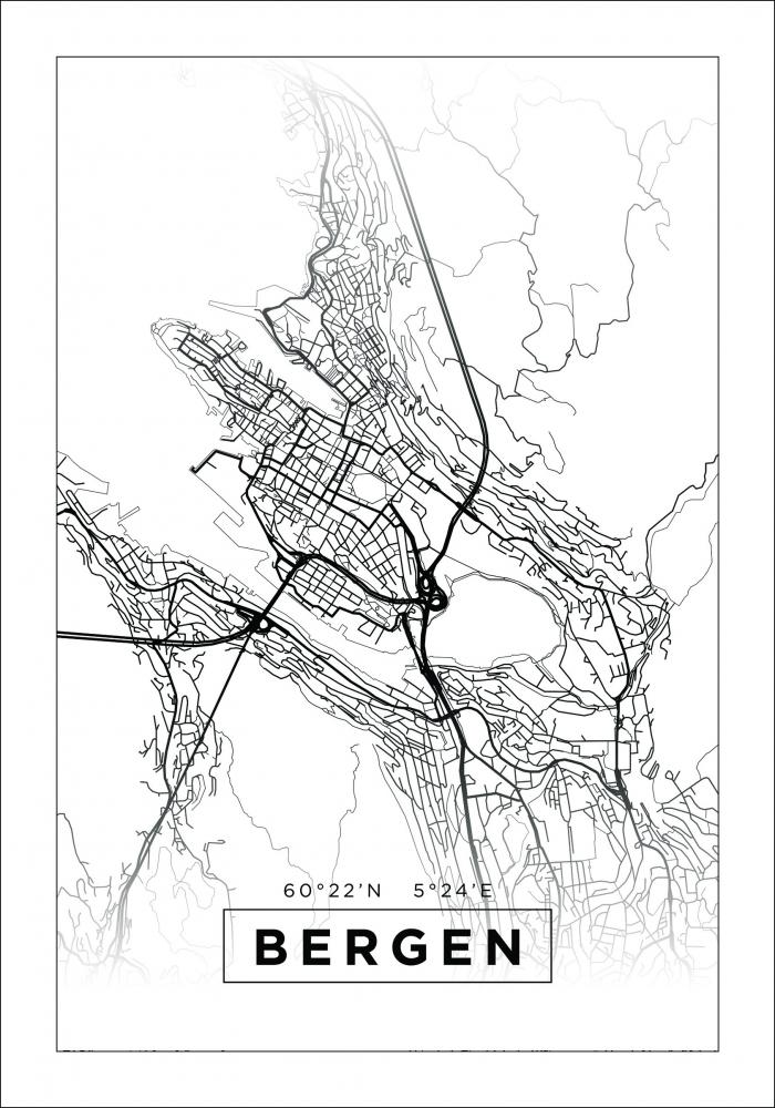 Bildverkstad Map - Bergen - White Poster