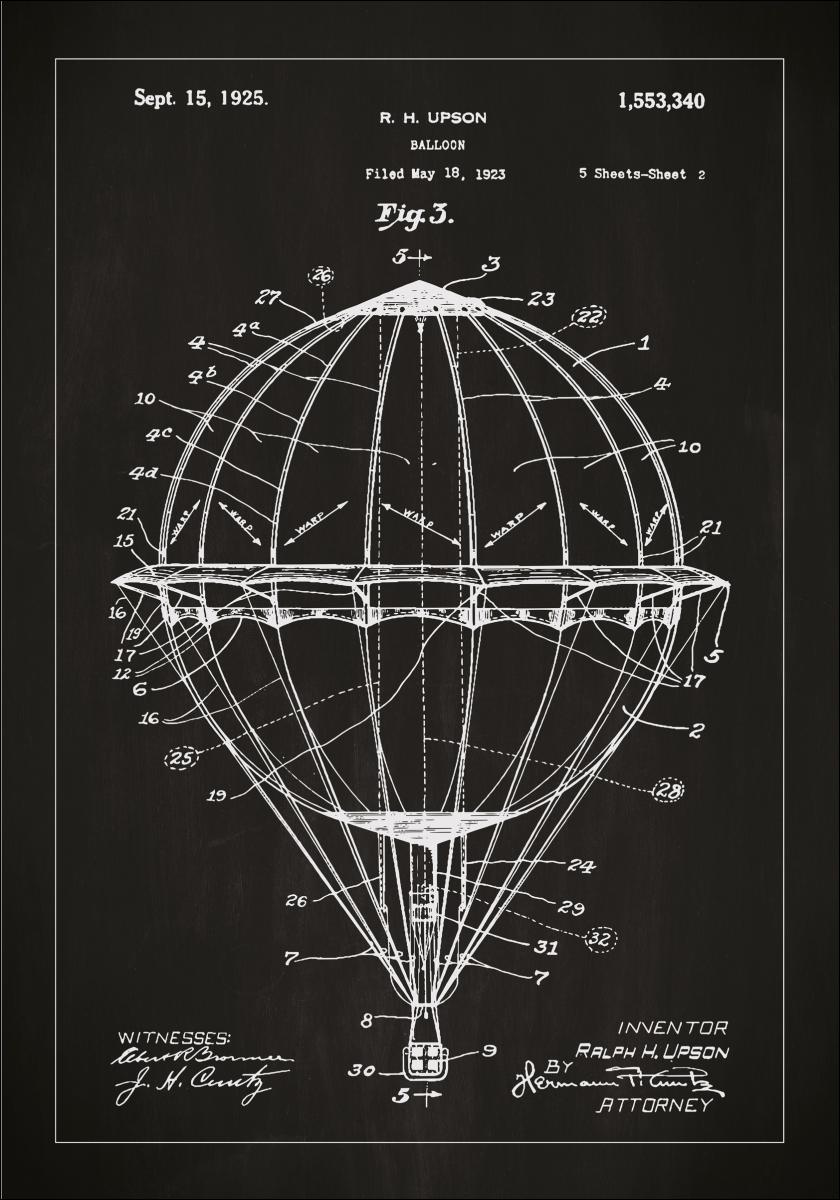 Bildverkstad Patenttekening - Luchtballon - Zwart Poster