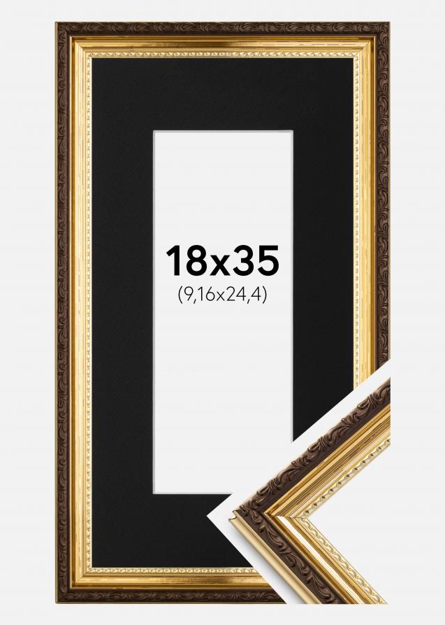 Ram med passepartou Fotolijst Abisko Goud 18x35 cm - Passe-partout Zwart 4x10 inches (10,16x25,4 cm)