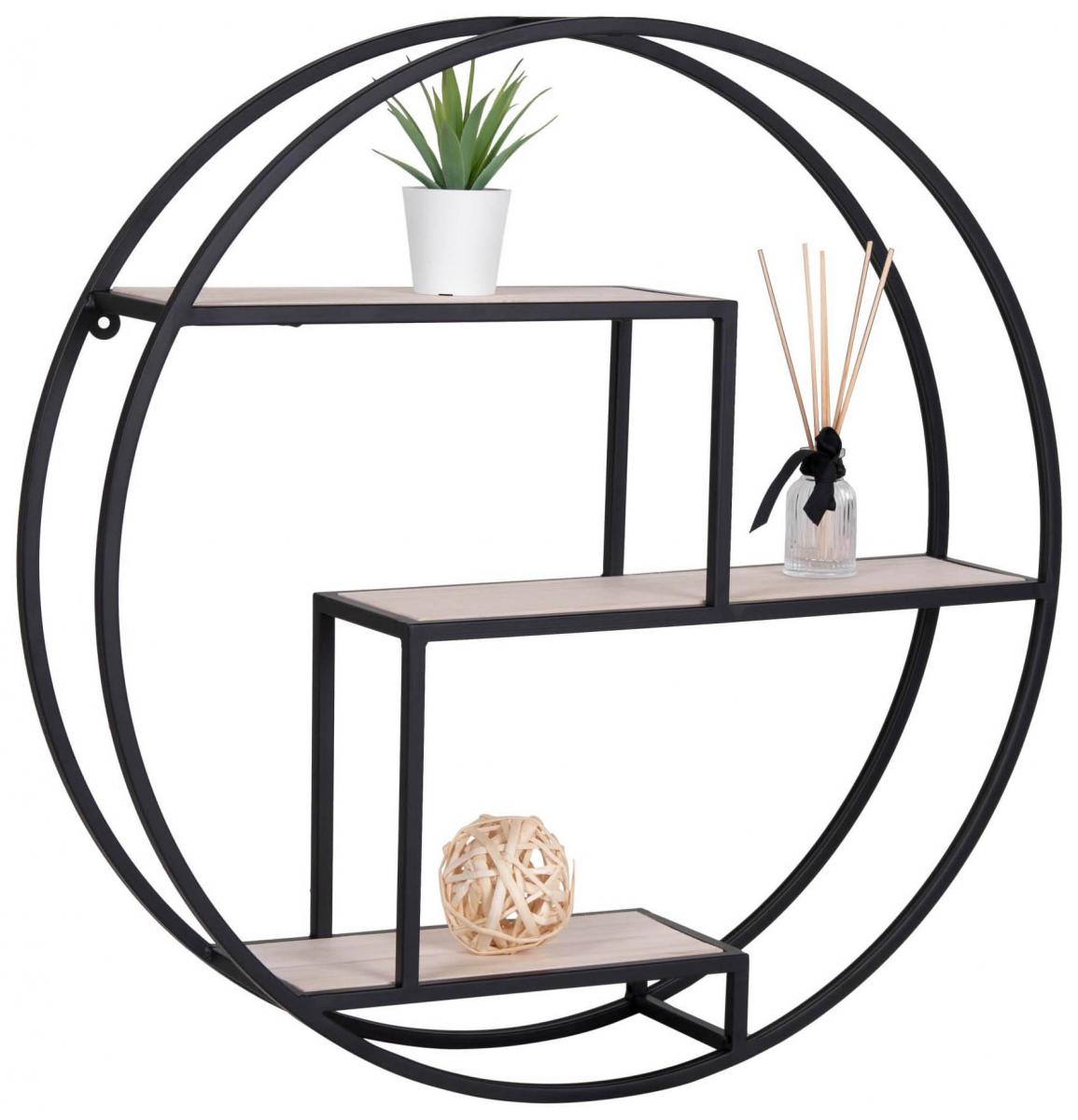 House Nordic Wandplank Rotterdam 62 cm Ø - Zwart/Hout