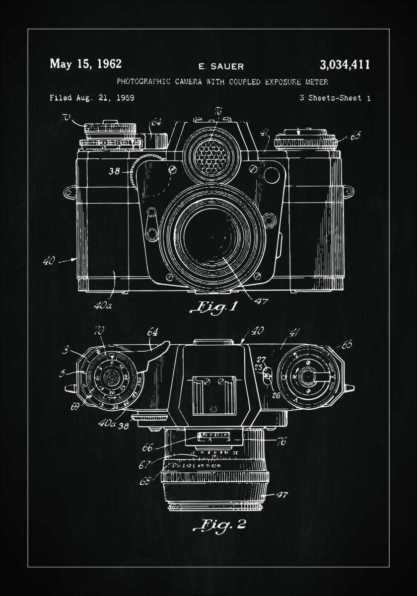 Lagervaror egen produktion Patenttekening - Camera I - Zwart Poster