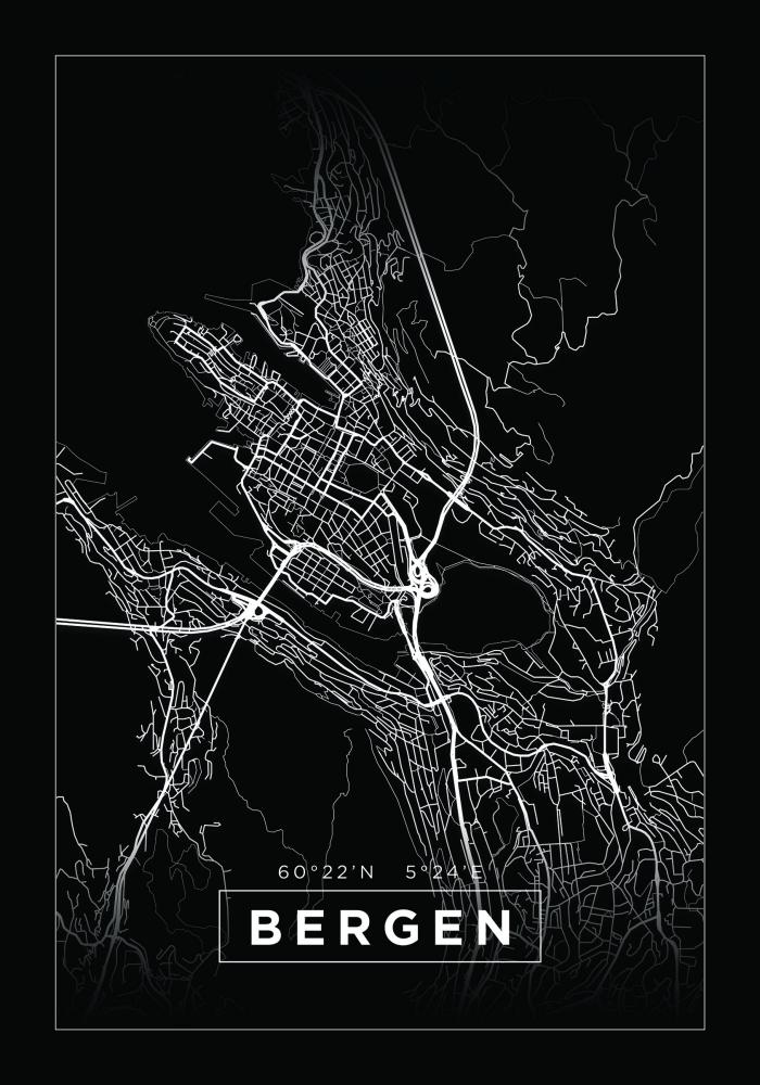 Bildverkstad Map - Bergen - Black Poster