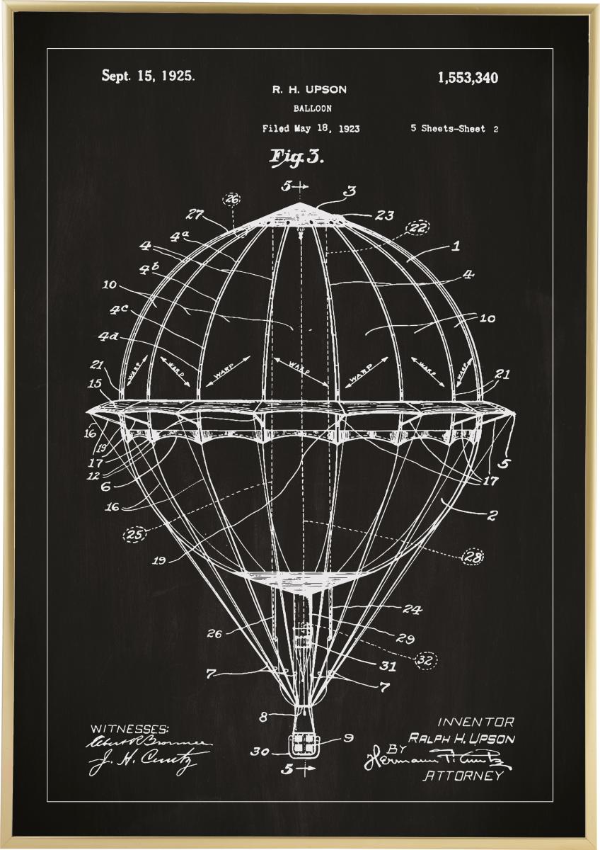 Bildverkstad Patenttekening - Luchtballon - Zwart Poster