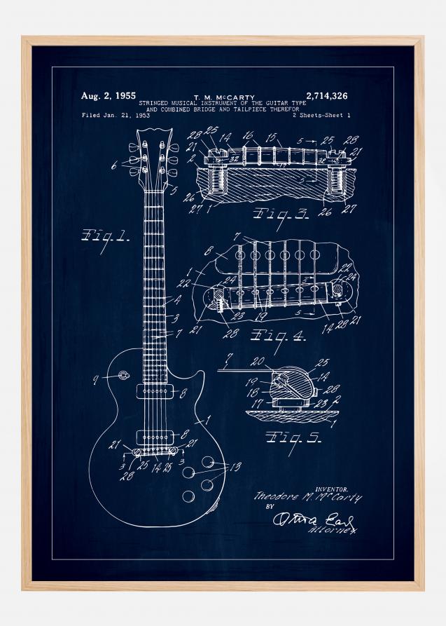 Bildverkstad Patenttekening - Elektrische gitaar I - Blauw Poster