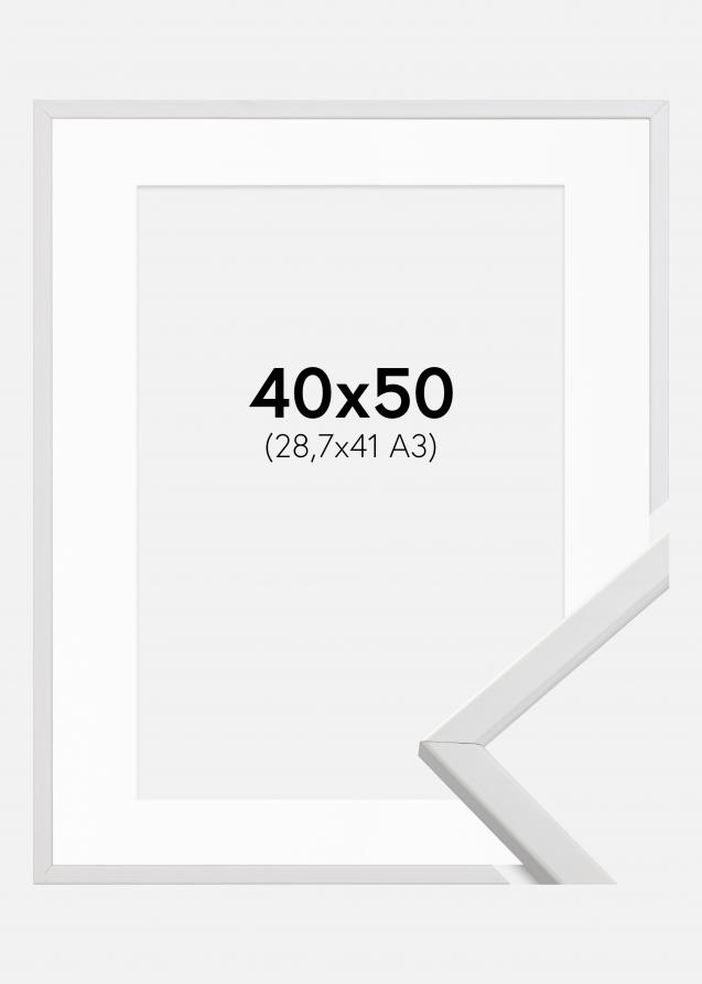 Ram med passepartou Fotolijst Galant Wit 40x50 cm - Passe-partout Wit 29,7x42 cm (A3)