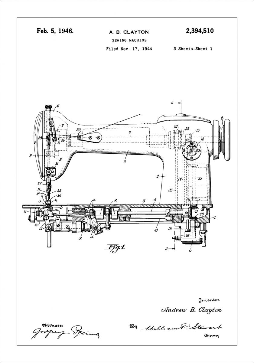 Lagervaror egen produktion Patenttekening - Naaimachine I Poster