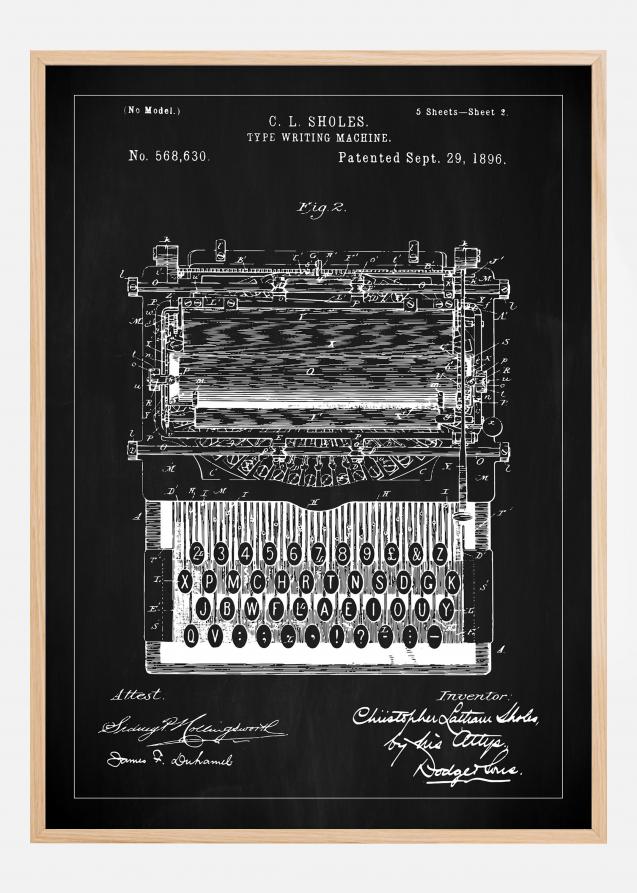 Bildverkstad Patenttekening - Typmachine - Zwart Poster