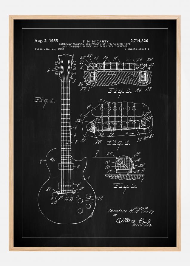 Bildverkstad Patenttekening - Elektrische gitaar I - Zwart Poster