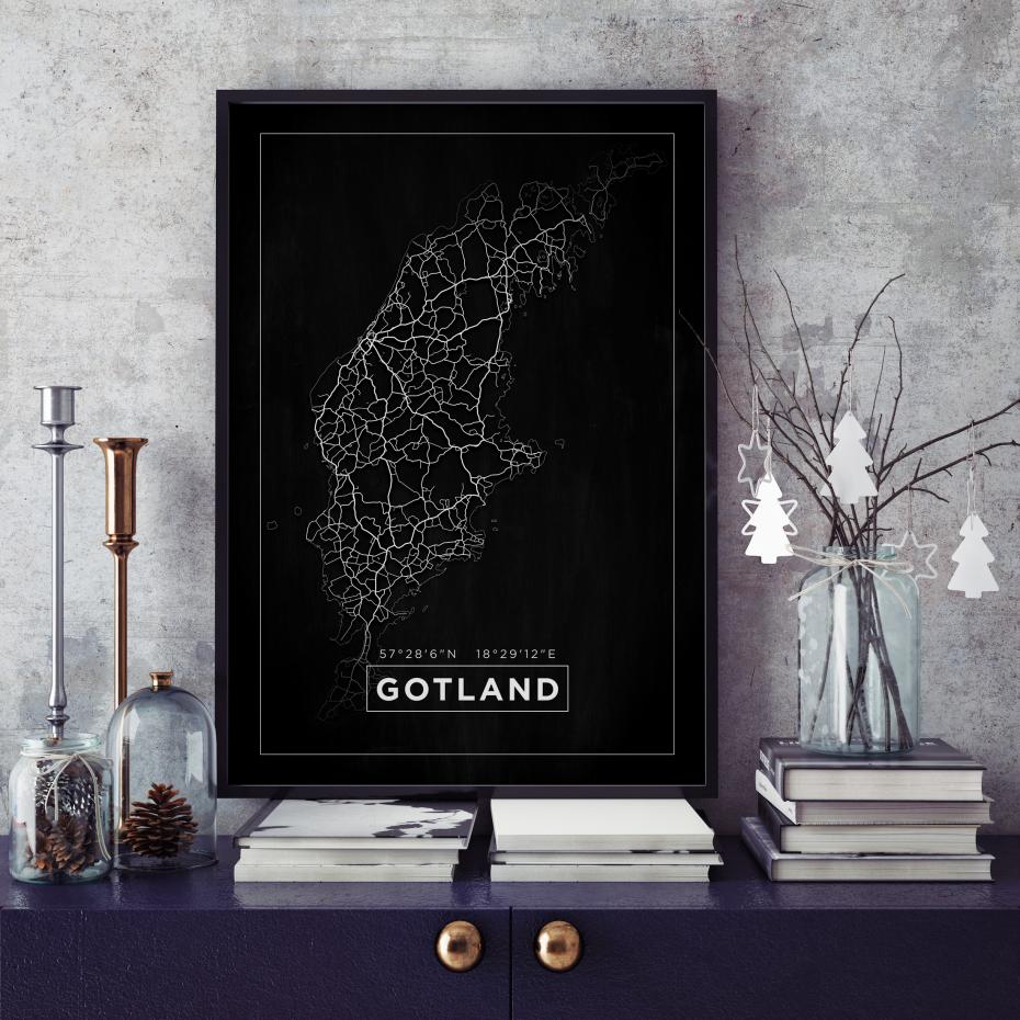 Bildverkstad Map - Gotland - Black Poster