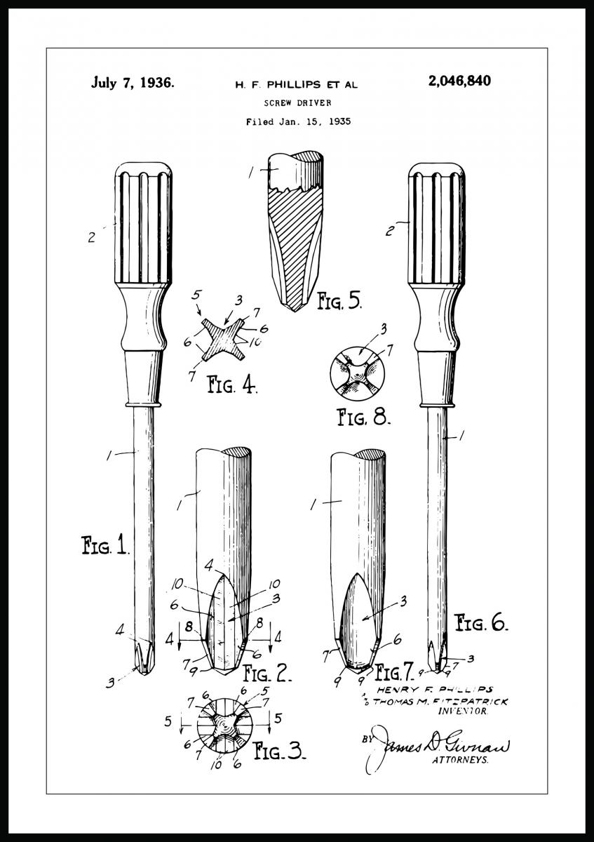 Bildverkstad Patenttekening - Schroevendraaier Poster