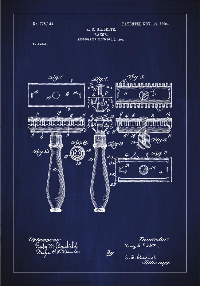 Bildverkstad Patenttekening - Scheermes - Blauw Poster
