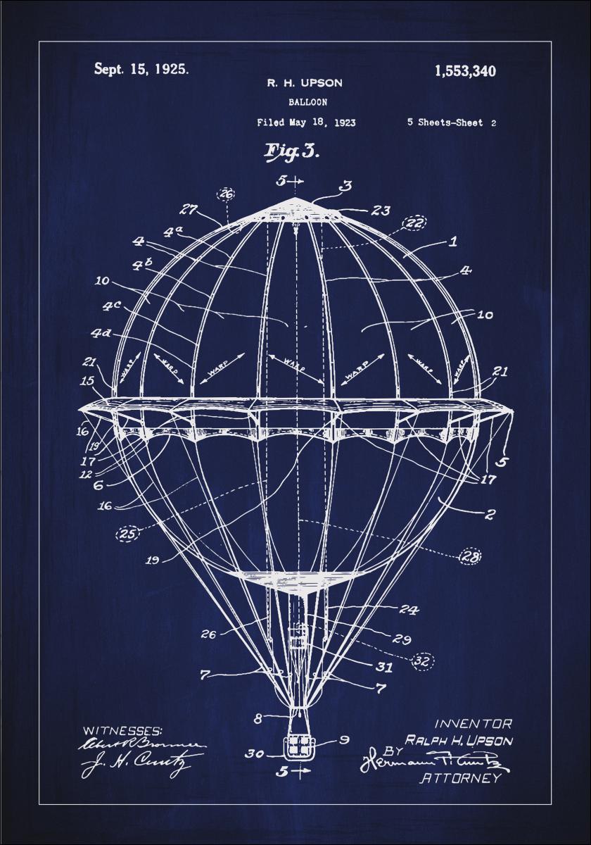 Lagervaror egen produktion Patenttekening - Luchtballon - Blauw Poster