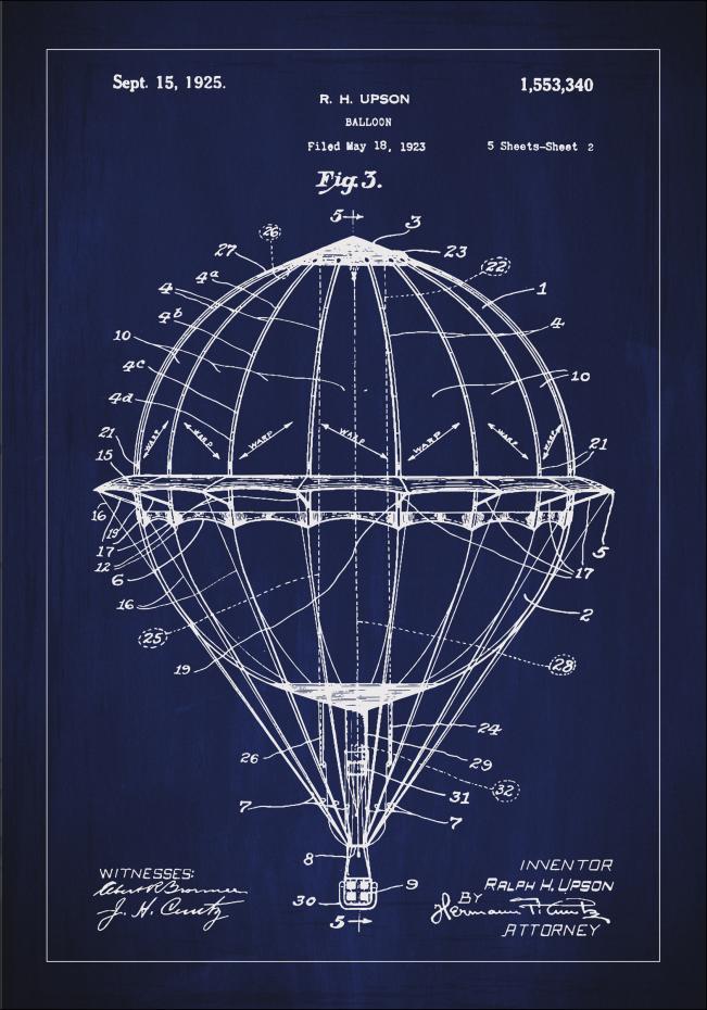 Bildverkstad Patenttekening - Luchtballon - Blauw Poster